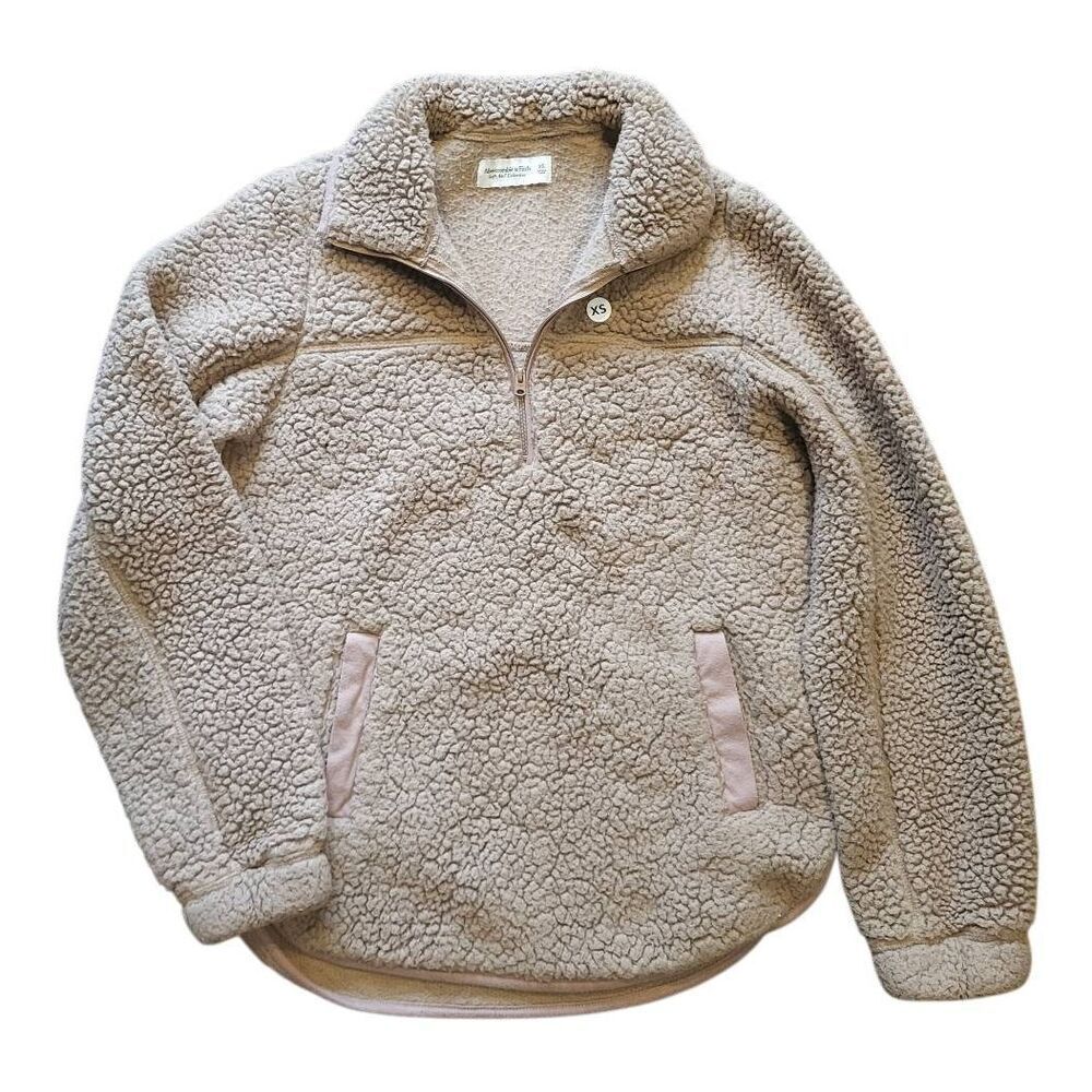 NWOT Abercrombie & Fitch Jacket Women's XS Tan Sherpa Fleece Quarter Zip Cozy
